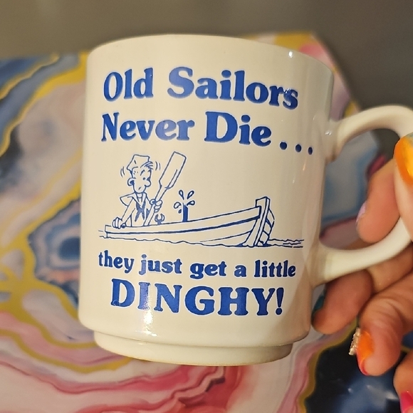 White Mug with Blue Nautical Print - Picture 1 of 4